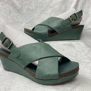Chocolat Blu Sage Leather Wedge Sandals